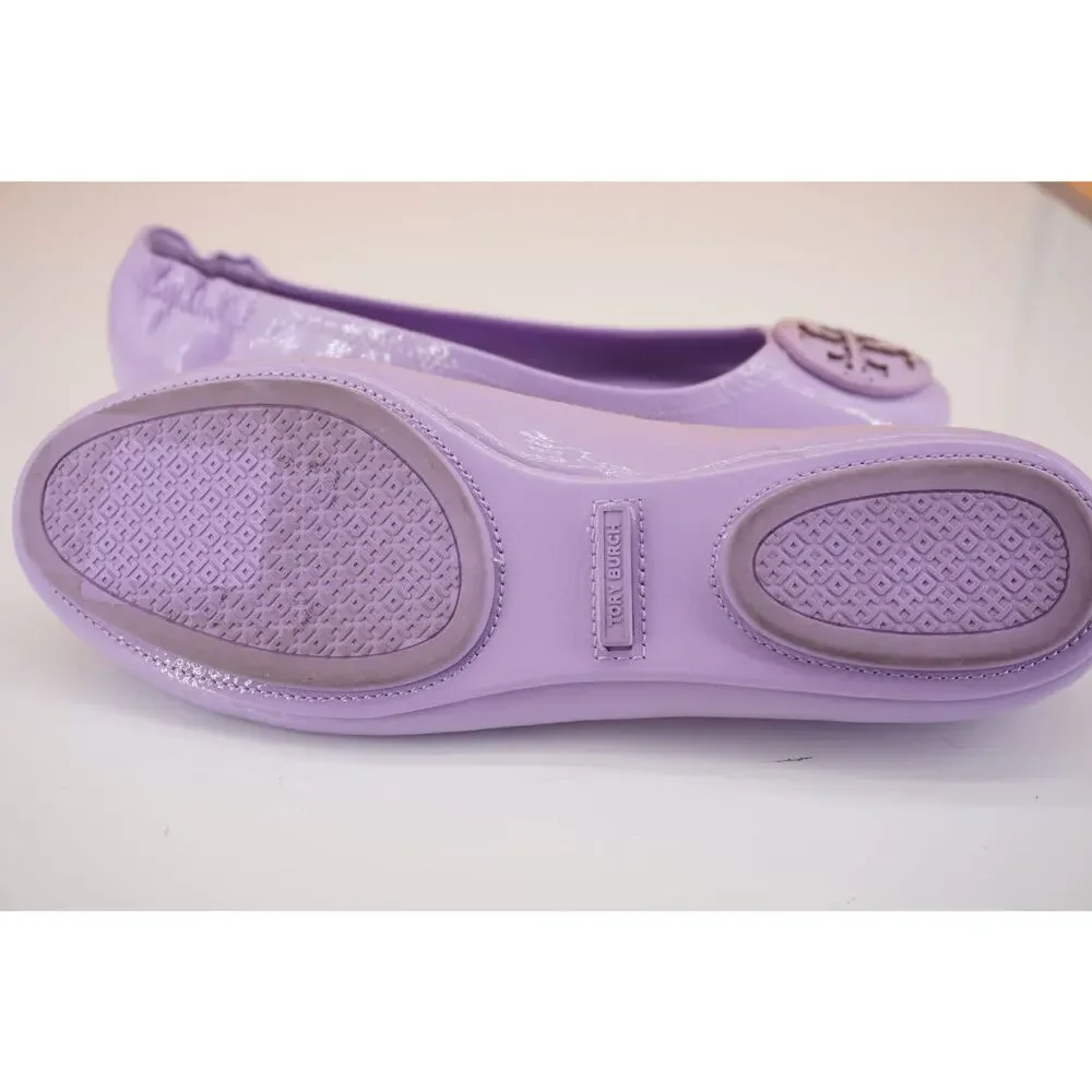 Tory Burch Minnie Purple Patent Leather Travel Ballet Flats SZ 7 Reva Logo $225